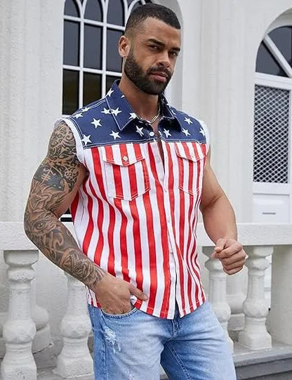 Purpose-Built Men's American Flag Denim Vest - 4th of July Patriotic