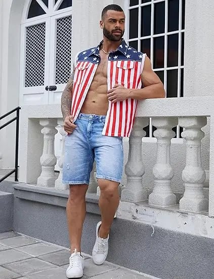 Purpose-Built Men's American Flag Denim Vest - 4th of July Patriotic