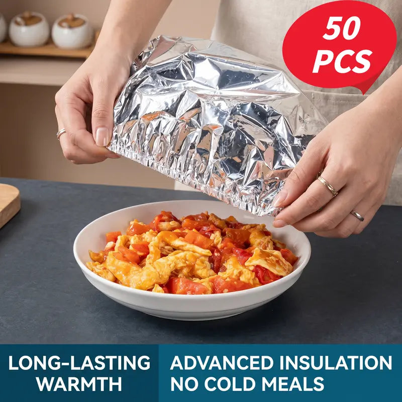 Heat-Retaining Aluminum Foil Food Covers, 50-Piece Insulated Set