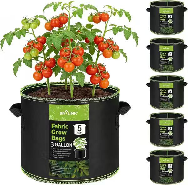 Durable 3-Gallon Fabric Grow Bags (5-Pack)