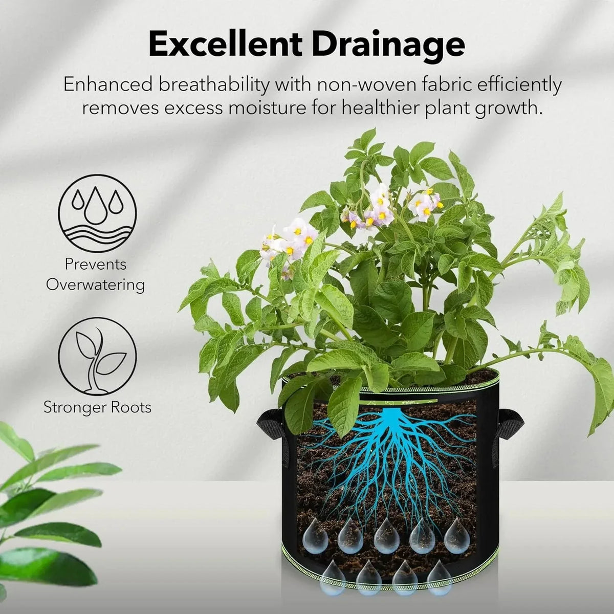 Durable 3-Gallon Fabric Grow Bags (5-Pack)