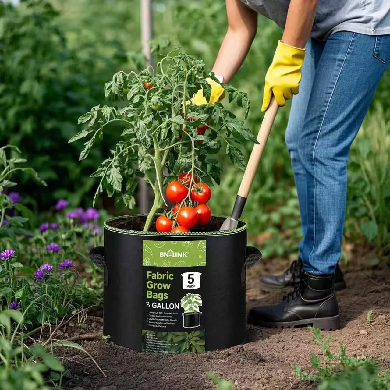 Durable 3-Gallon Fabric Grow Bags (5-Pack)