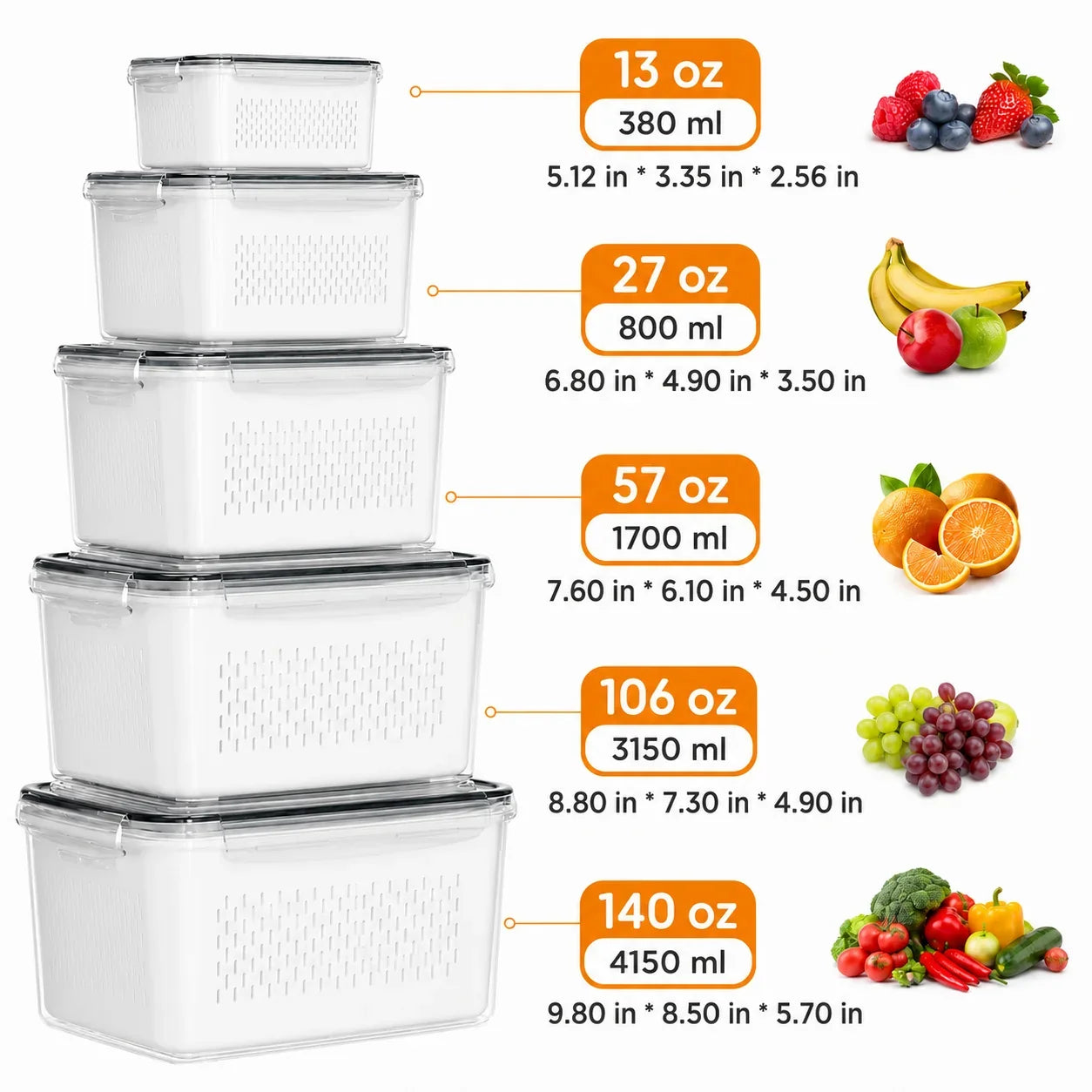 Space-Saving 3/5 Pack Stackable Fridge Organizers with Removable