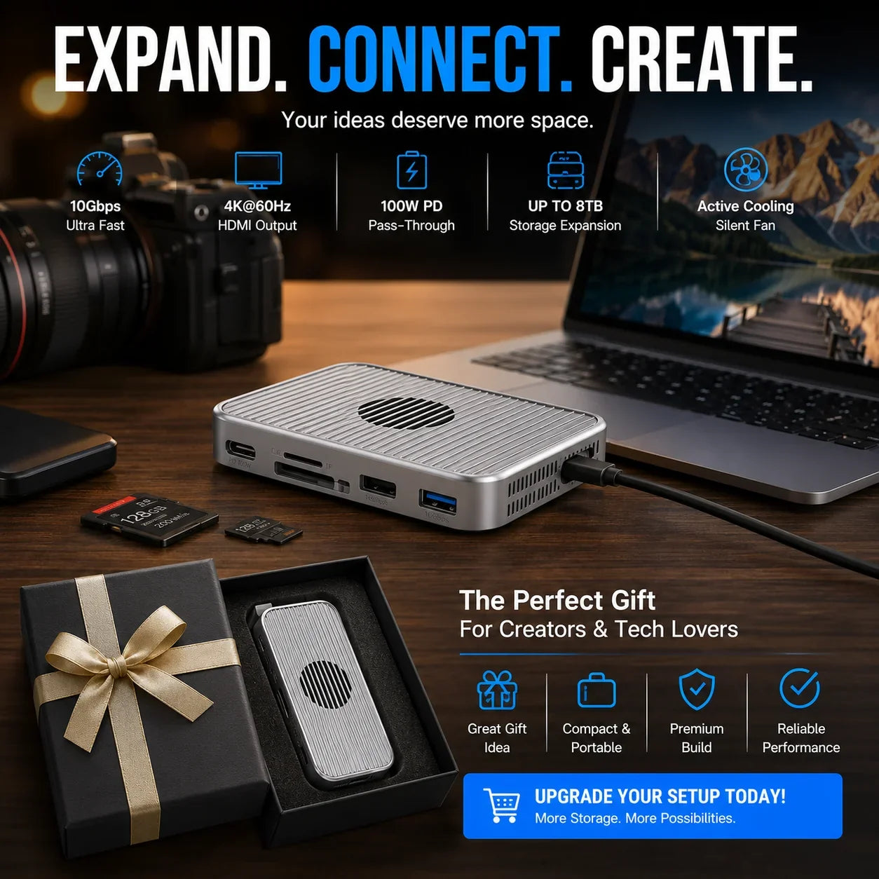 Purpose-Built 6-in-1 Magnetic NVMe SSD Enclosure Hub – 10Gbps, 4K