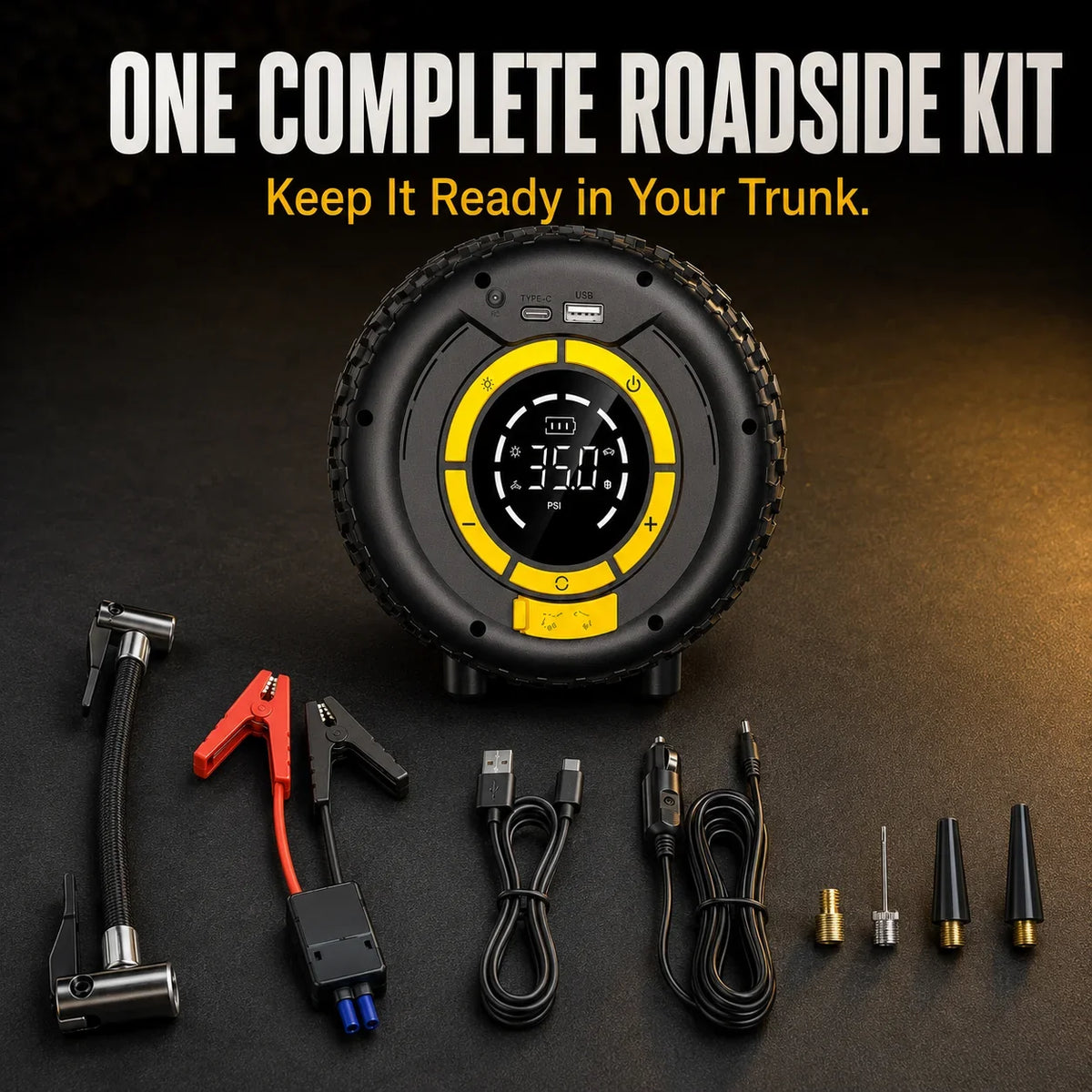 Vehicle-Ready 6-in-1 Portable Car Jump Starter & Tire Inflator