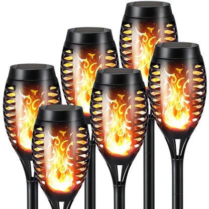 Outdoor 6-Pack Solar Torch Lights：Purple Flickering Flame, Wa – 6 Pack