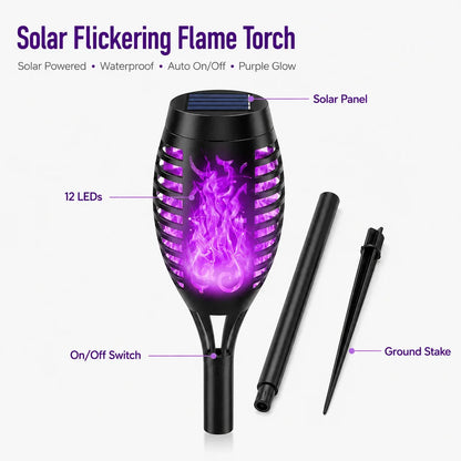 Outdoor 6-Pack Solar Torch Lights：Purple Flickering Flame, Wa – 6 Pack