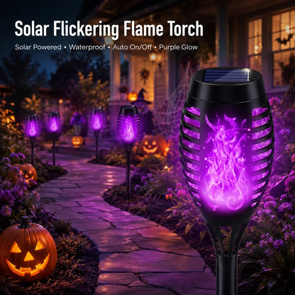 Outdoor 6-Pack Solar Torch Lights：Purple Flickering Flame, Wa – 6 Pack