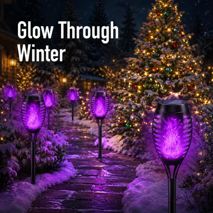 Outdoor 6-Pack Solar Torch Lights：Purple Flickering Flame, Wa – 6 Pack