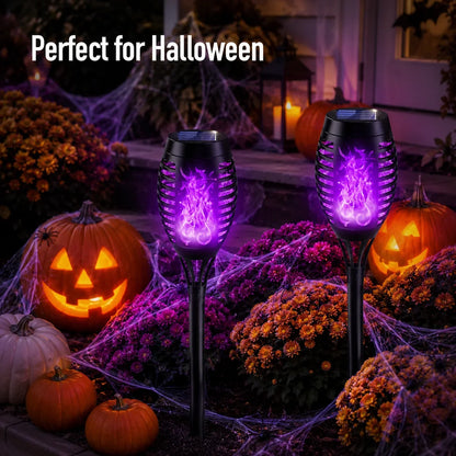 Outdoor 6-Pack Solar Torch Lights：Purple Flickering Flame, Wa – 6 Pack