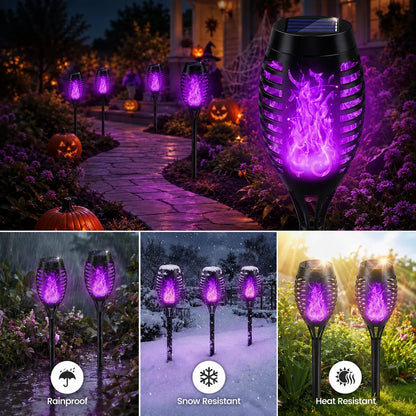 Outdoor 6-Pack Solar Torch Lights：Purple Flickering Flame, Waterproof
