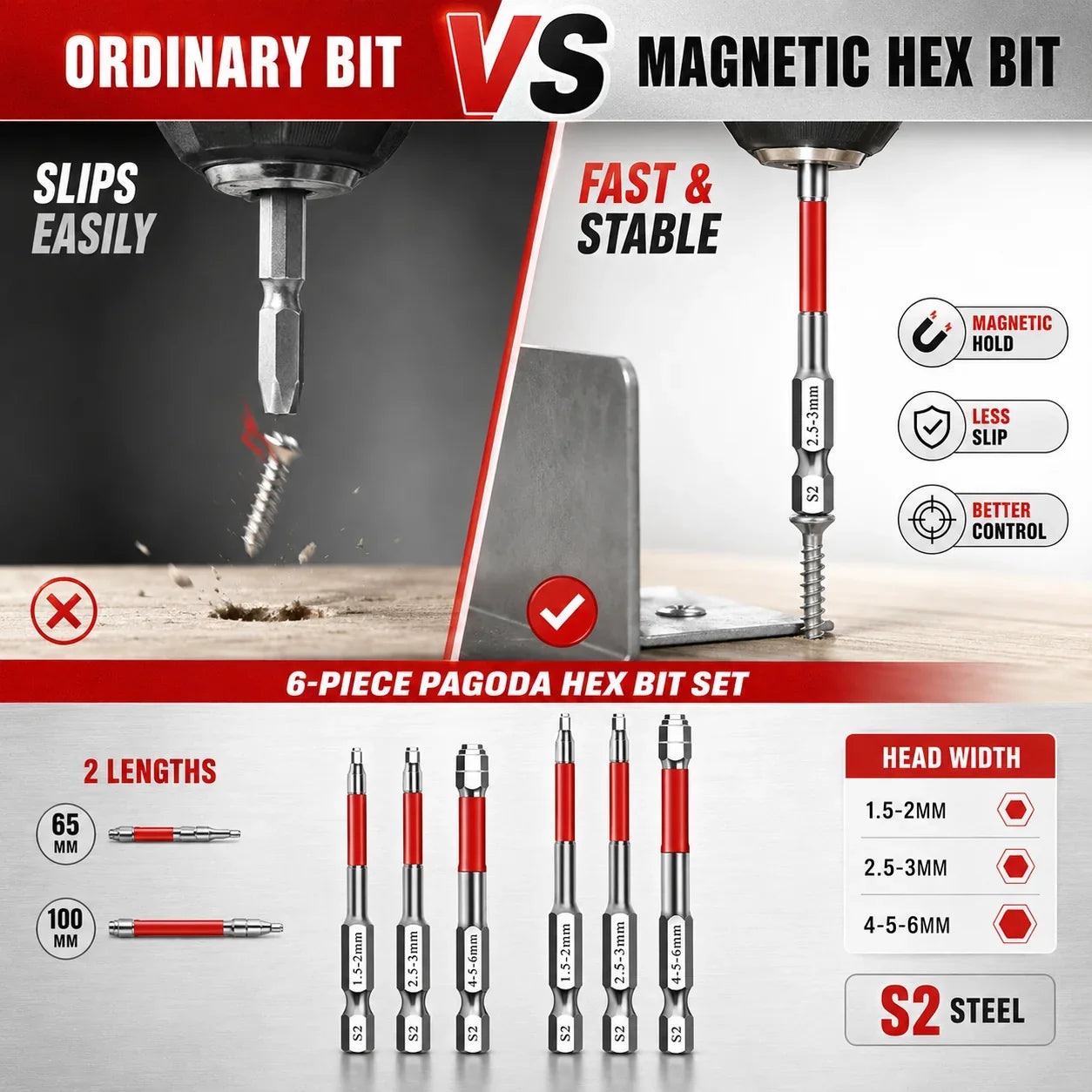 Distinctive 6-Piece Screwdriver Bit Set: Featuring magnetic hexagonal