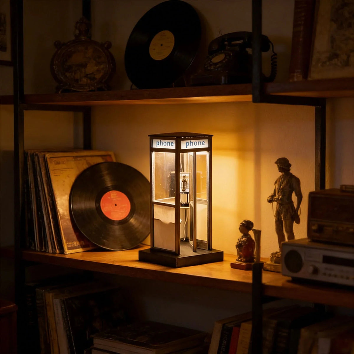 Decorative Retro Vintage Tall PhoneBooth Lamp for Focused Lighting