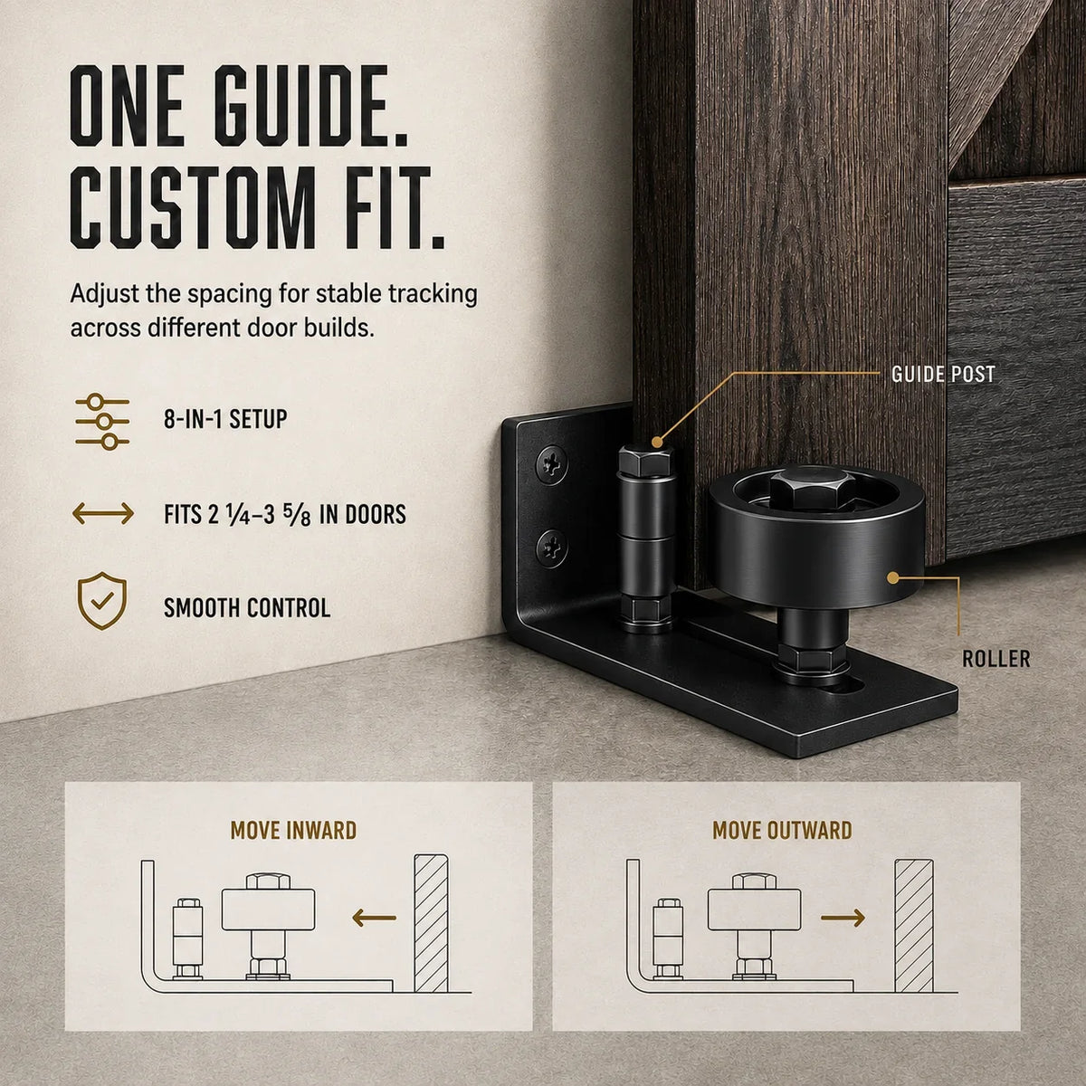 Purpose-Built 8-in-1 Adjustable Barn Door Floor Guide – Wall-Mount