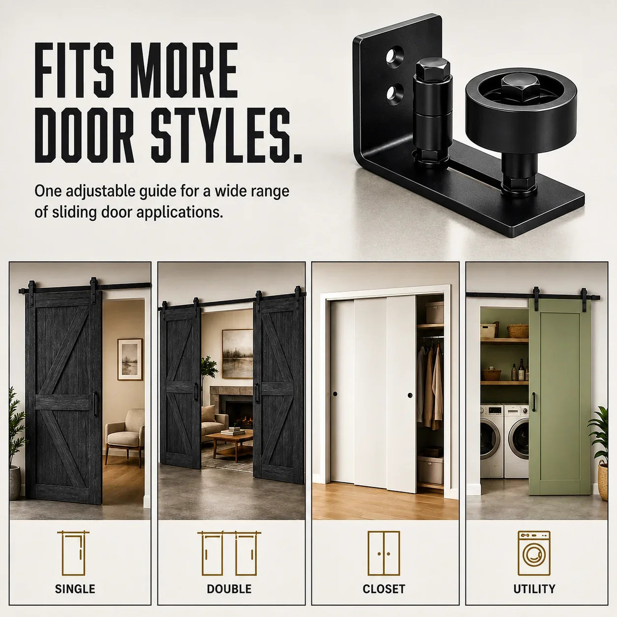 Purpose-Built 8-in-1 Adjustable Barn Door Floor Guide – Wall-Mount