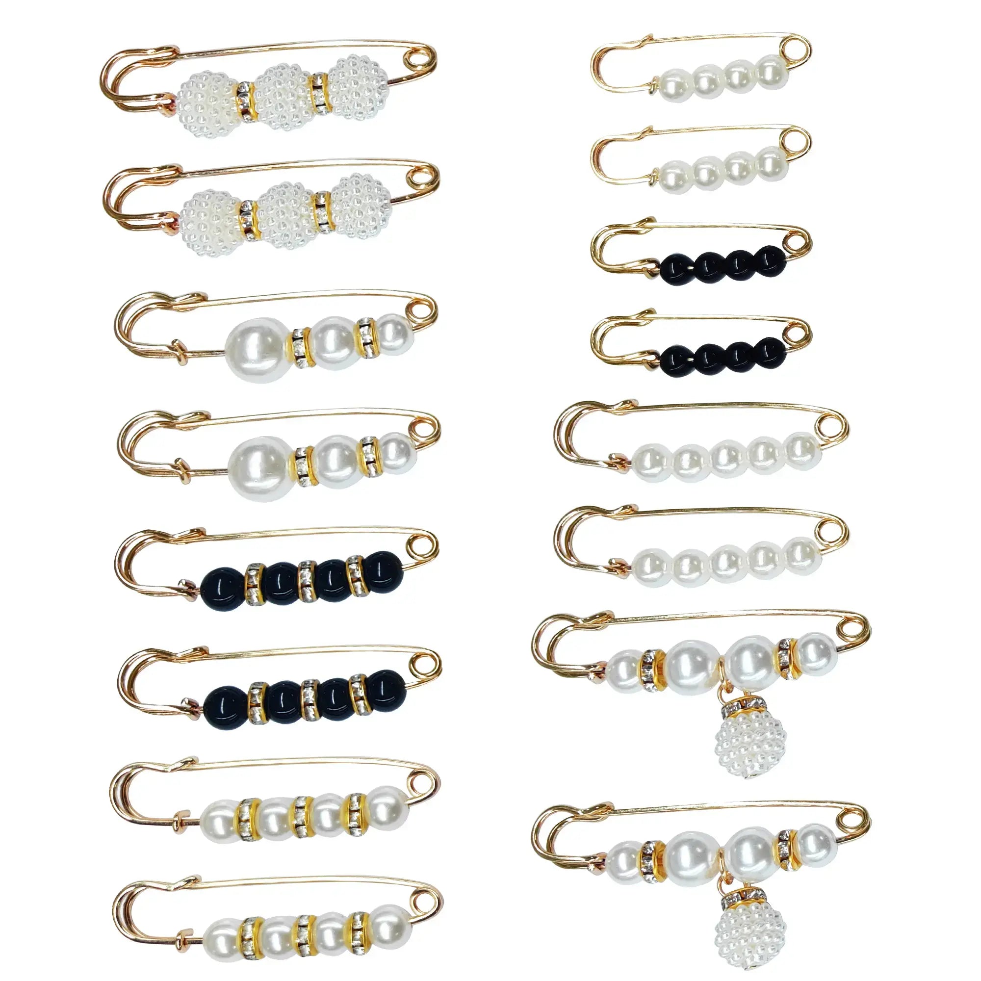 Faux Pearl Brooch Safety Pins for Dresses and Scarves, 8-Piece Set