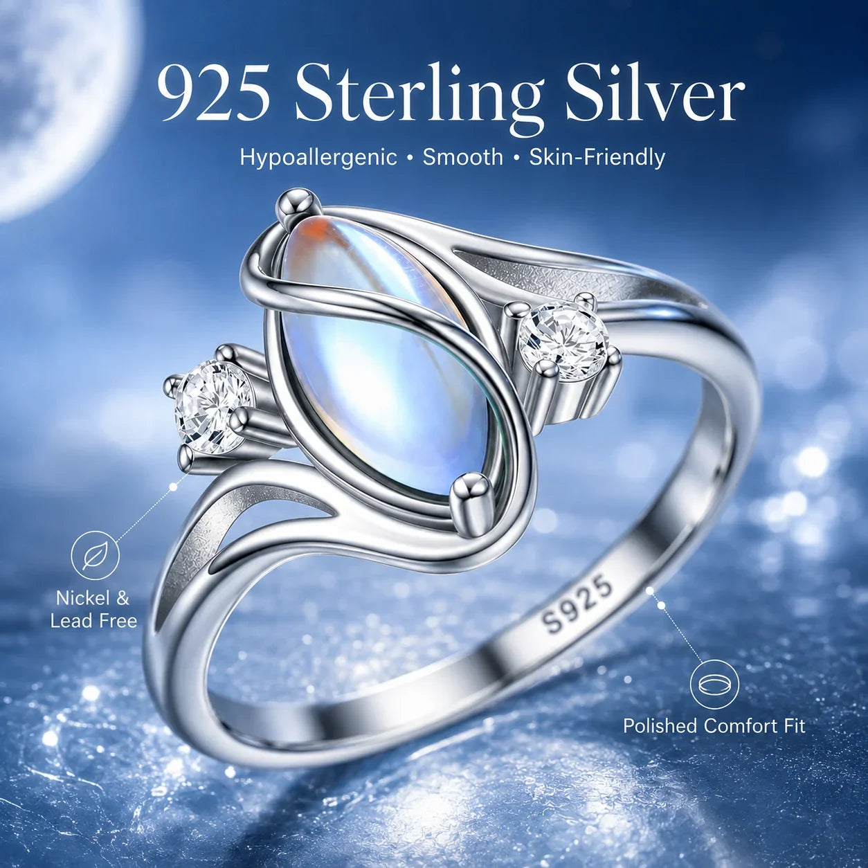 Distinctive 925 Sterling Silver Rainbow Moonstone