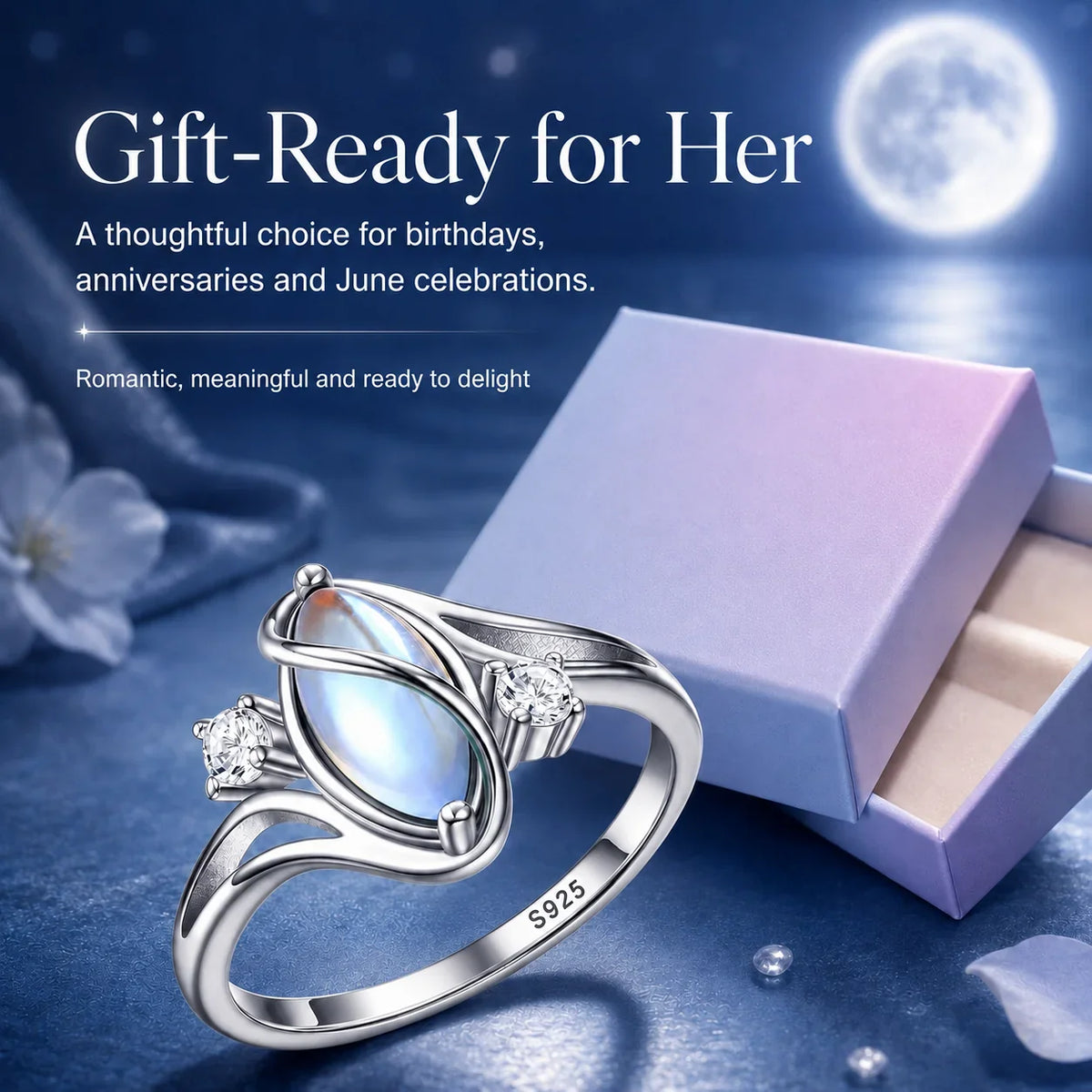 Distinctive 925 Sterling Silver Rainbow Moonstone