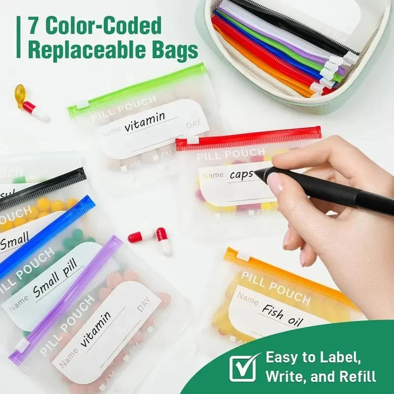 A8 Waterproof Pill Pouch Set - 7 to 14 Day Medication Organizer