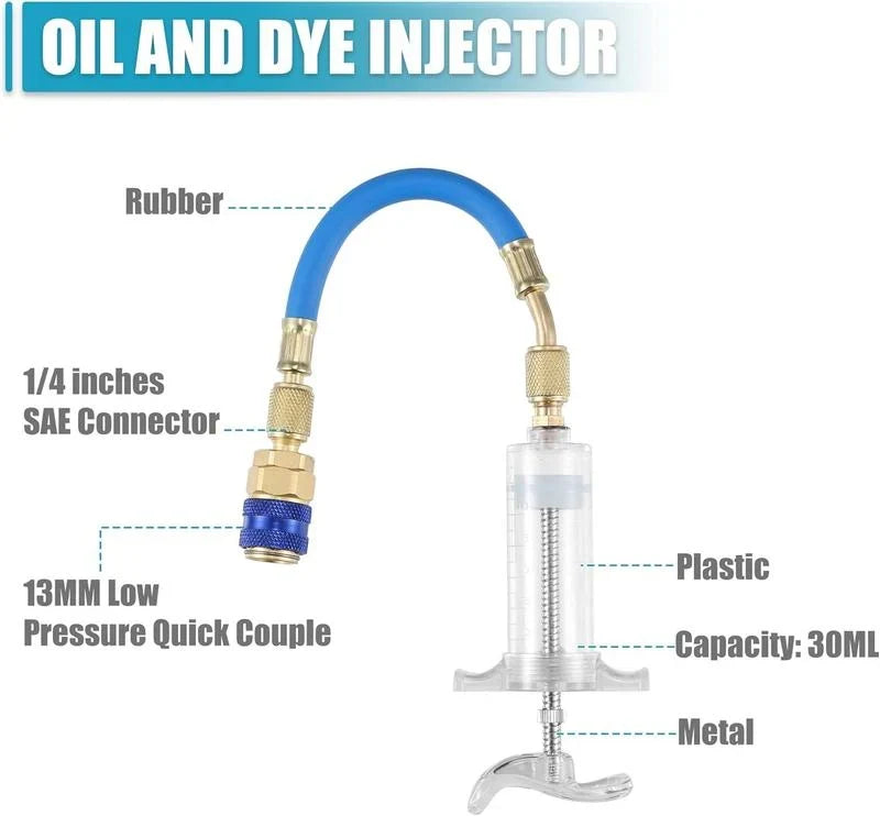 Vehicle-Ready AC Oil Dye Injector Kit for Garage Use