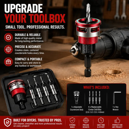 Workshop-Ready Adjustable Countersink Drill Bit Set – Professional
