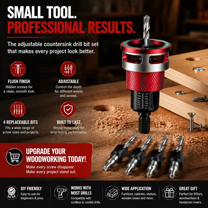 Workshop-Ready Adjustable Countersink Drill Bit Set – Professional