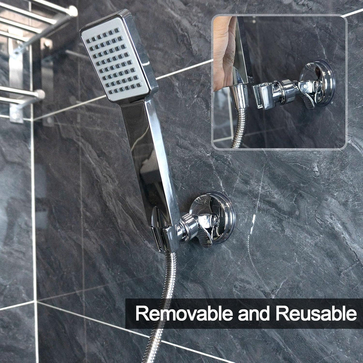 Drill-Free Suction Mount with Adjustable Hand-Shower Cradle
