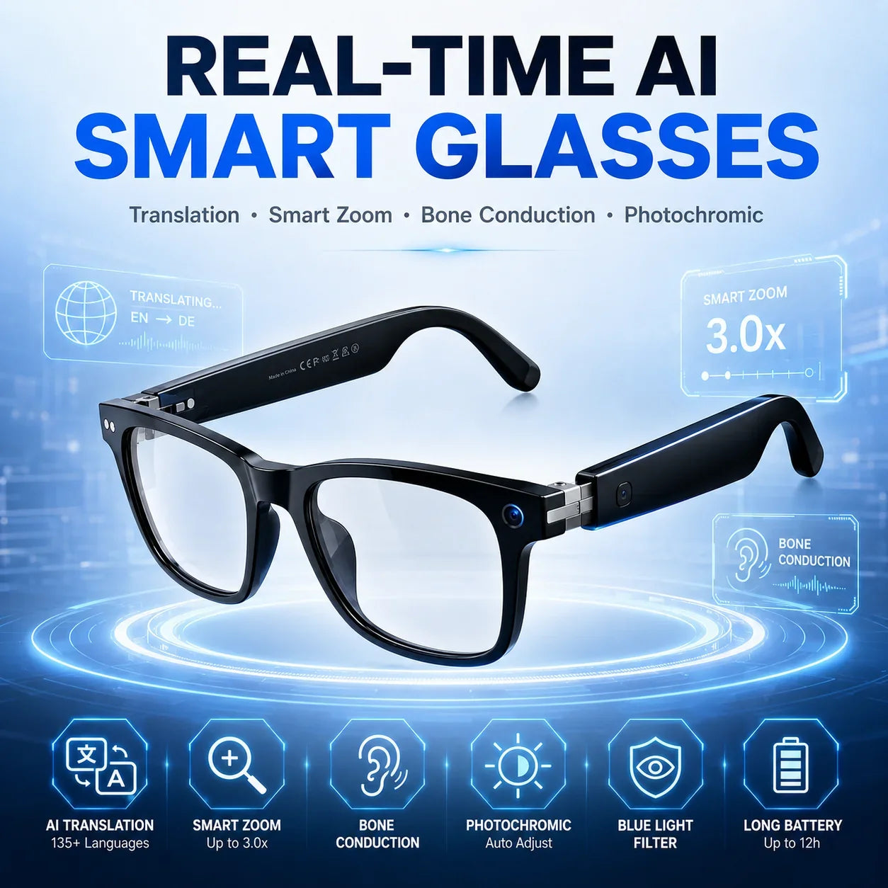 Distinctive Real-time AI Translation Sunglasses with Smart