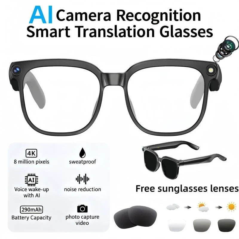 Distinctive Smart AI Translation Camera Bluetooth Glasses – 8 MP