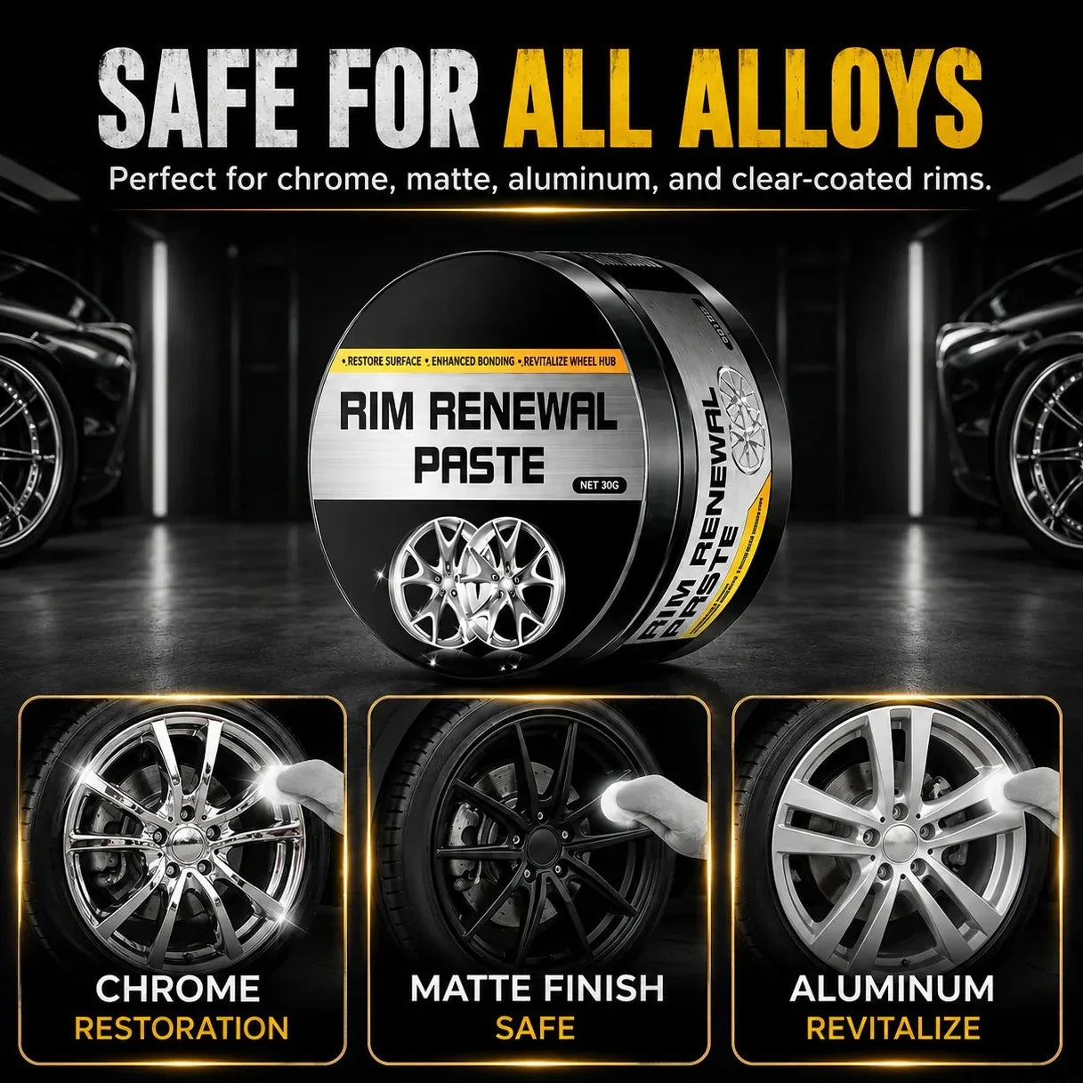 Vehicle-Ready All-in-One Wheel Care & Restoration Paste for Garage Use