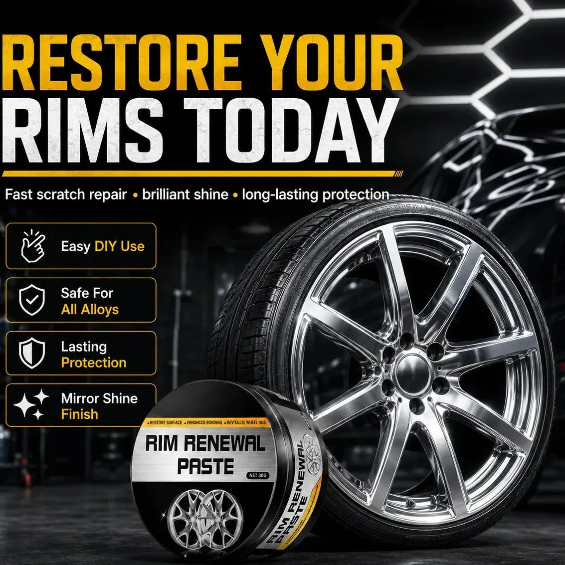 Vehicle-Ready All-in-One Wheel Care & Restoration Paste for Garage Use
