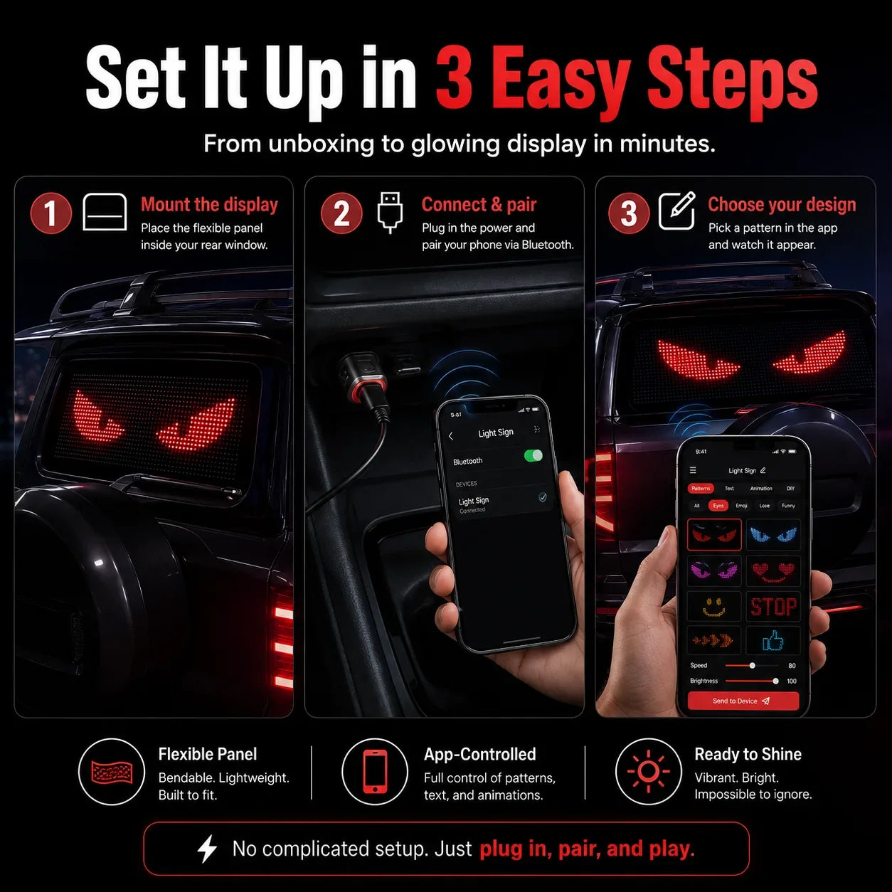 Vehicle-Ready App-Controlled Smart Car LED Sign – Customizable