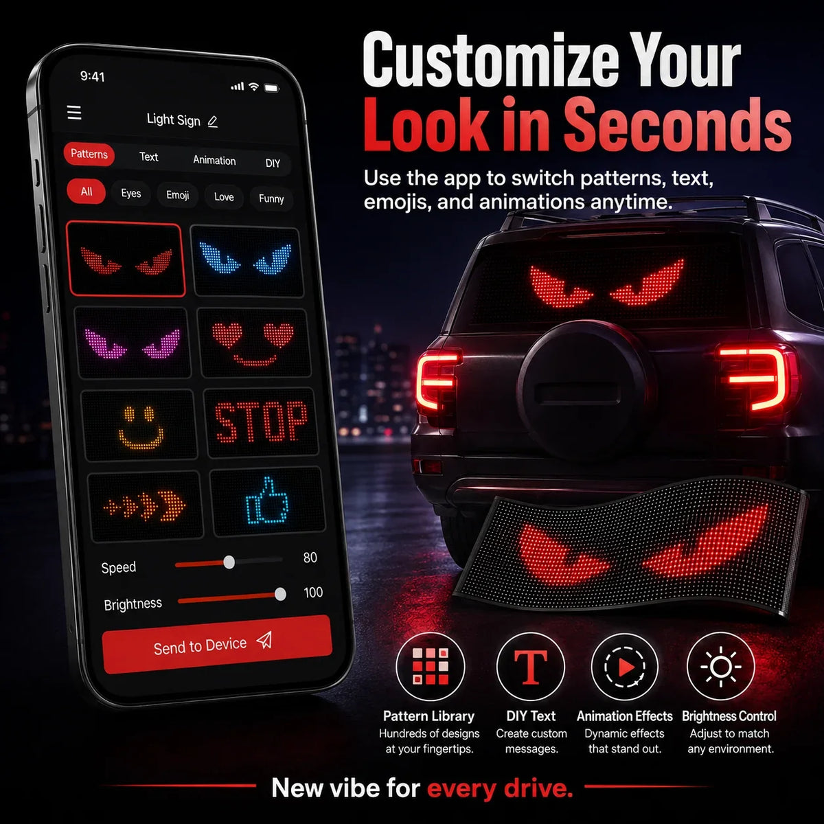 Vehicle-Ready App-Controlled Smart Car LED Sign – Customizable