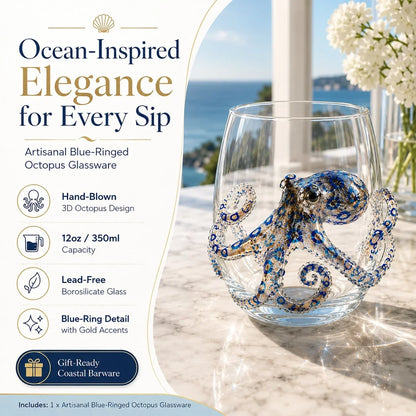 Distinctive Artisanal Blue Ringed Octopus Glassware for Everyday Wear