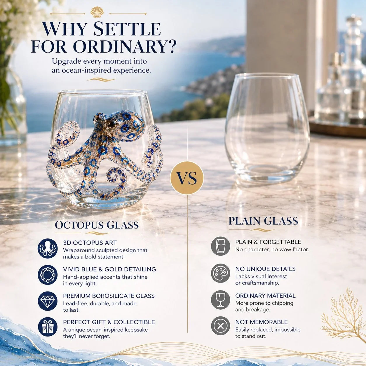 Distinctive Artisanal Blue Ringed Octopus Glassware for Everyday Wear