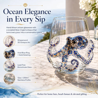 Distinctive Artisanal Blue Ringed Octopus Glassware for Everyday Wear