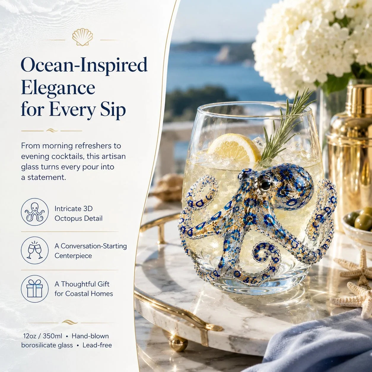 Distinctive Artisanal Blue Ringed Octopus Glassware for Everyday Wear