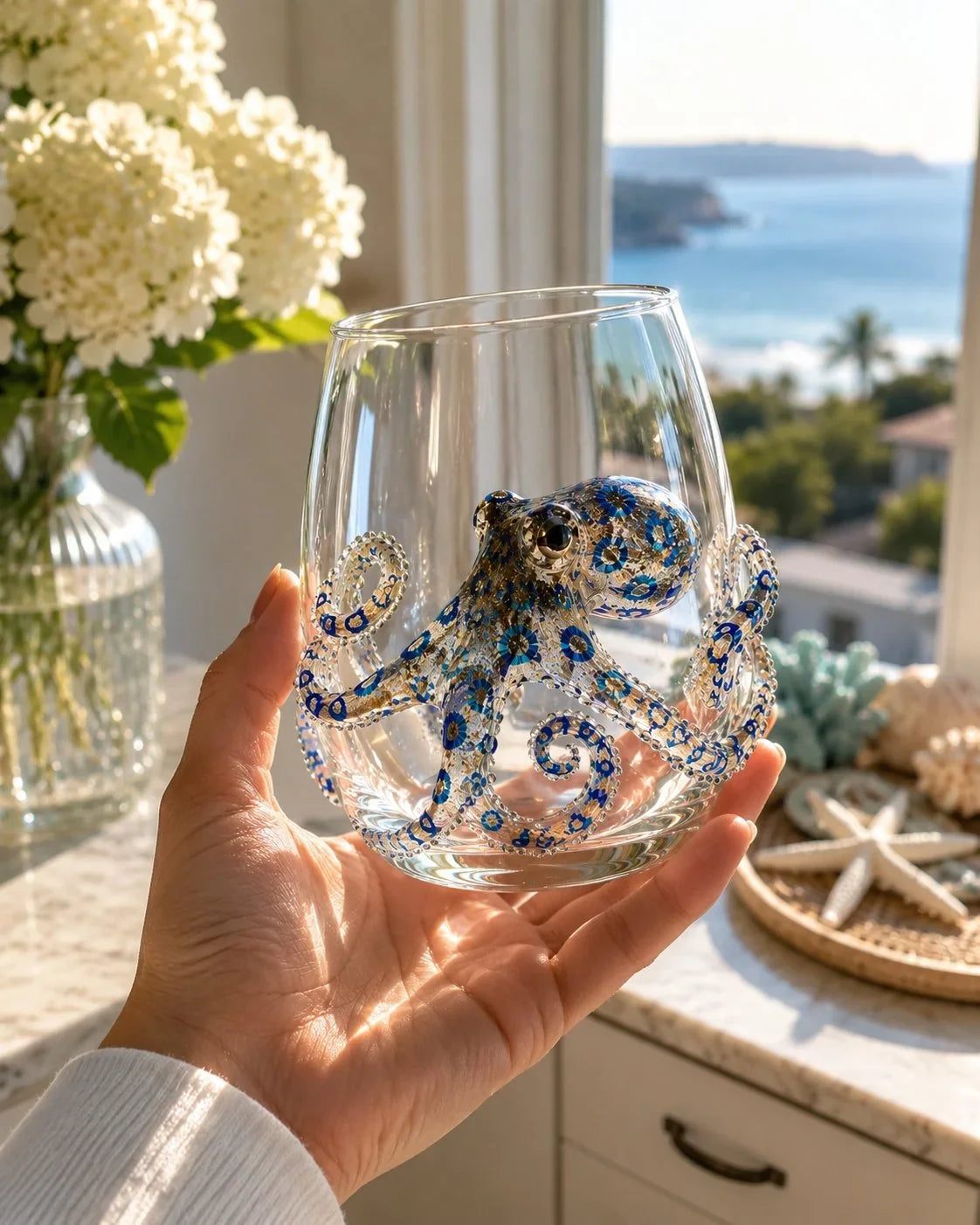 Distinctive Artisanal Blue Ringed Octopus Glassware for Everyday Wear