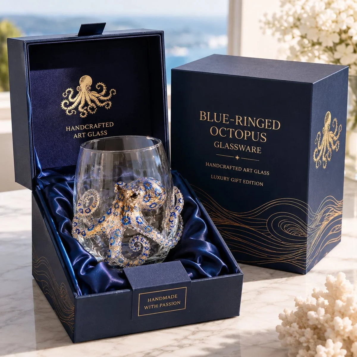 Distinctive Artisanal Blue Ringed Octopus Glassware for Everyday Wear