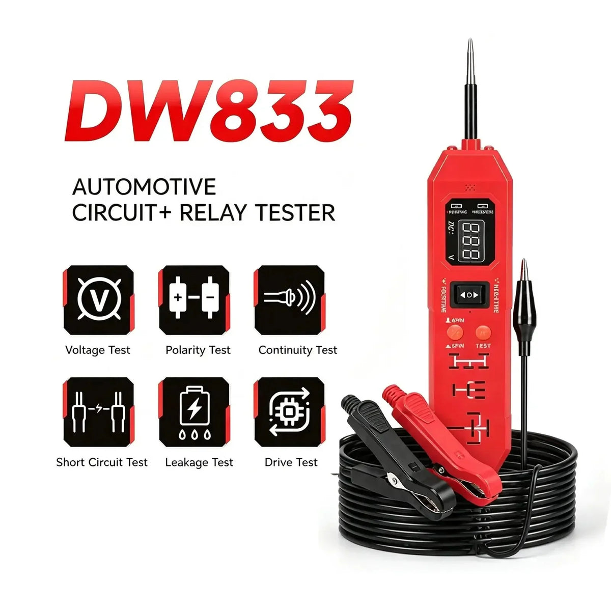 Vehicle-Ready Automotive Circuit & Relay Tester,12V/24V Vehicle