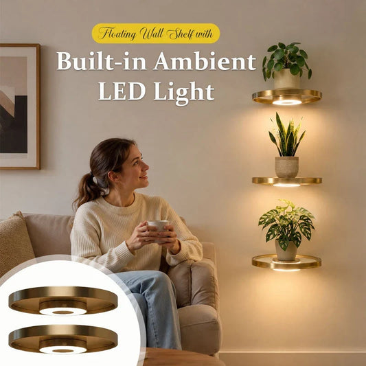 Decorative Floating Wall Shelf with Built-in Ambient LED Light&USB