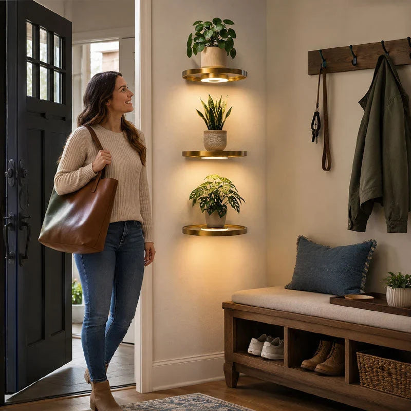 Decorative Floating Wall Shelf with Built-in Ambient LED Light&USB