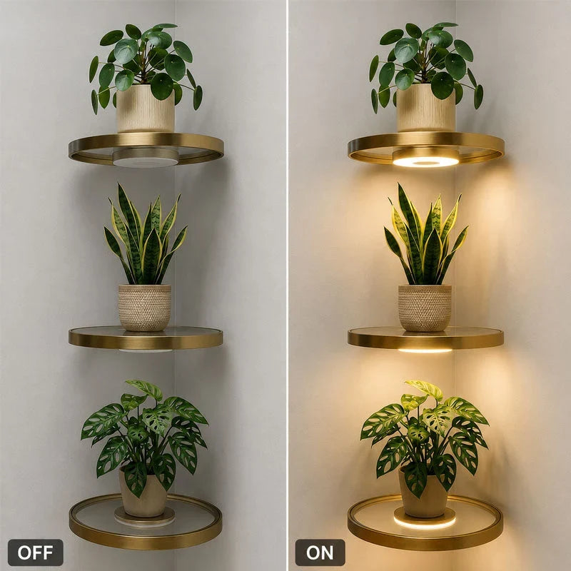 Decorative Floating Wall Shelf with Built-in Ambient LED Light&USB