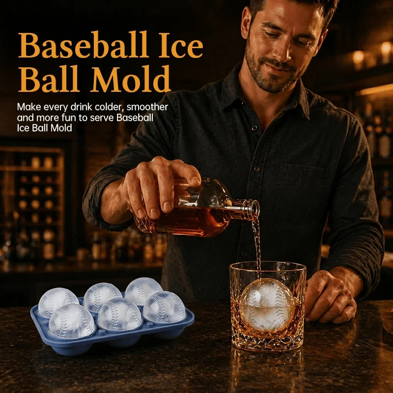 Baseball-Stitch Silicone Ice Ball Mold for Slow-Melting Drinks