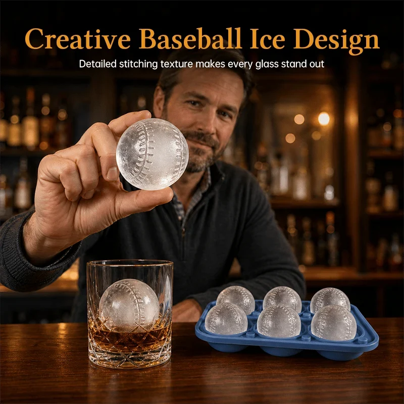 Baseball-Stitch Silicone Ice Ball Mold for Slow-Melting Drinks