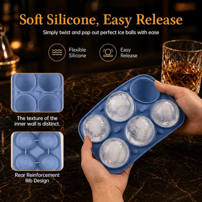 Baseball-Stitch Silicone Ice Ball Mold for Slow-Melting Drinks