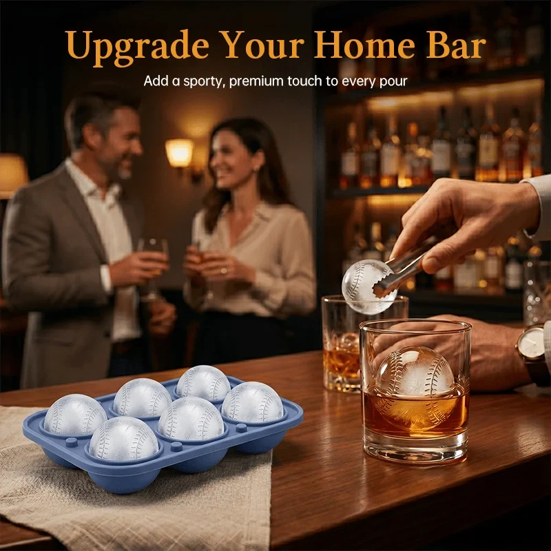 Baseball-Stitch Silicone Ice Ball Mold for Slow-Melting Drinks