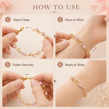 Gold-Plated Stainless Steel Bracelet with Pink Tulips