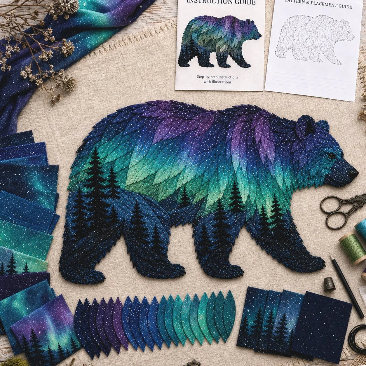 Aurora Wildlife Textile Art Kit for a Handmade Scenic Panel