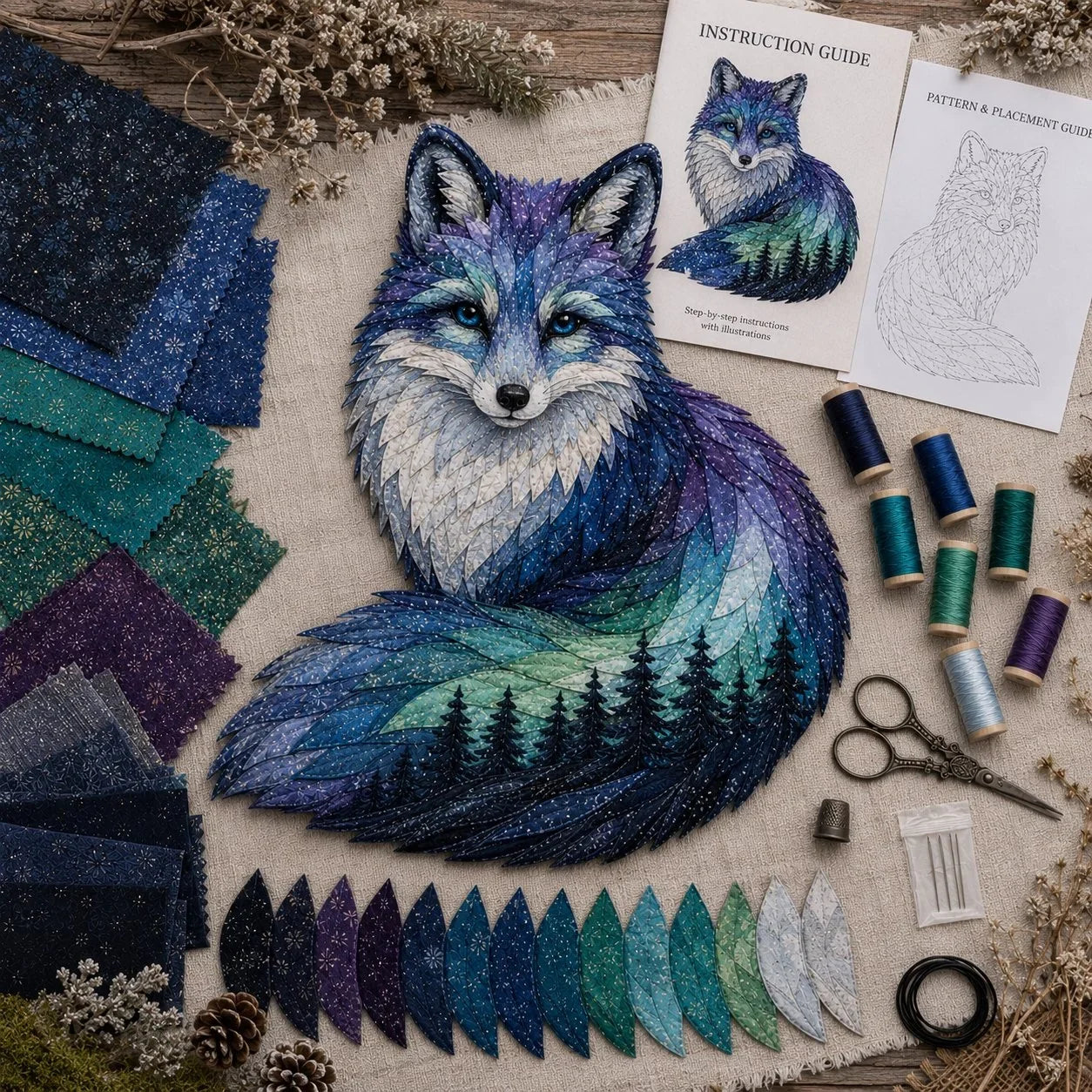 Aurora Wildlife Textile Art Kit for a Handmade Scenic Panel